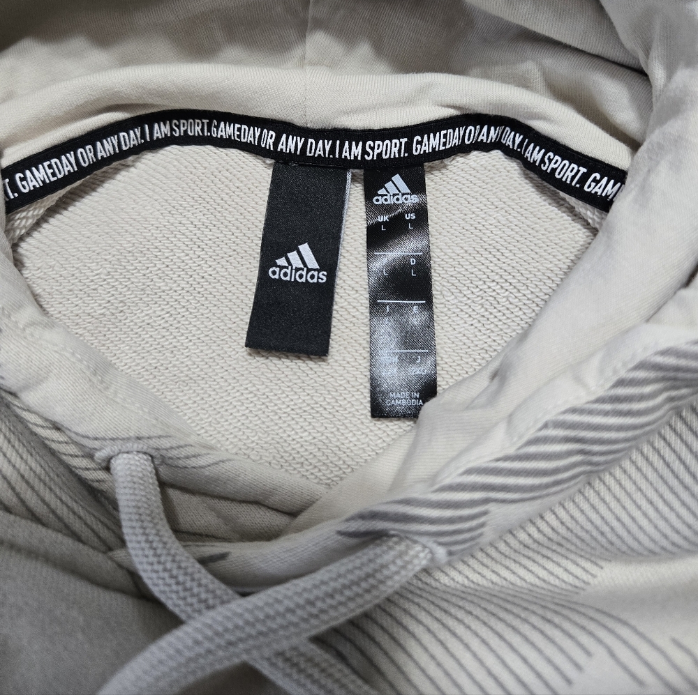 Adidas Cream and Gray Geometric Hoodie Sweatshirt Womens Sz L Tan And Gray - Picture 3 of 7